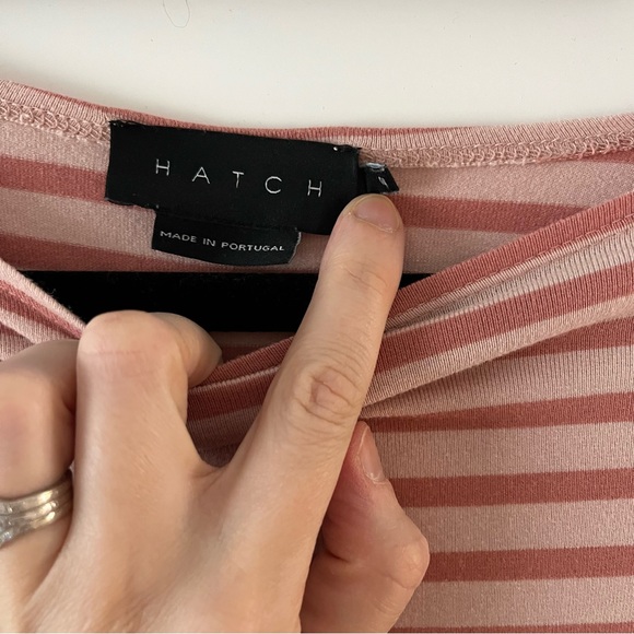 Hatch Maternity Women's Long Sleeve Striped Top in Pink and White - Picture 3 of 5